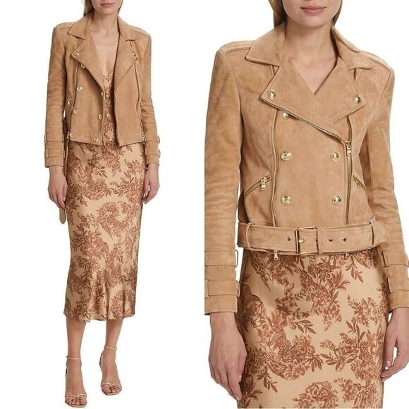 L’AGENCE $1595 Billie Belted Suede Biker Jacket in Capuccino Suede *miss… - Picture 1 of 14